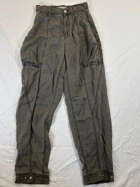 Urban Outfitters Women Olive Green Utility Paneled Tapered Pants Sz 0 Snap Cuff